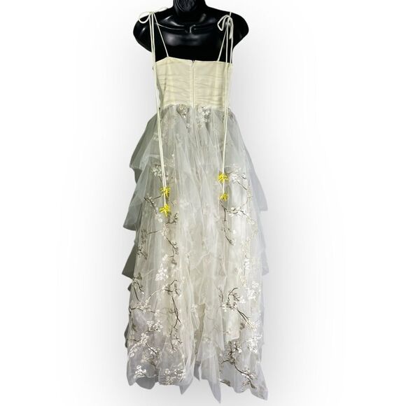 OHVIVI Off-White Applique See Through Tulle Prom Formal Dress Cherry Blossom - Picture 15 of 16